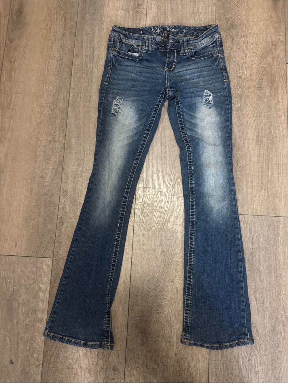 Ariya Distressed Dark Blue Bootcut Jeans